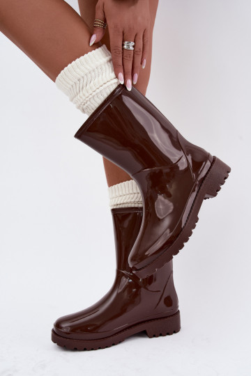 Botas femininas de borracha na cor marrom escuro Elvara
