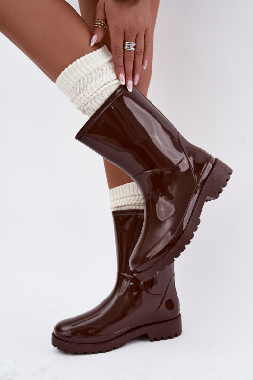 Botas femininas de borracha na cor marrom escuro Elvara