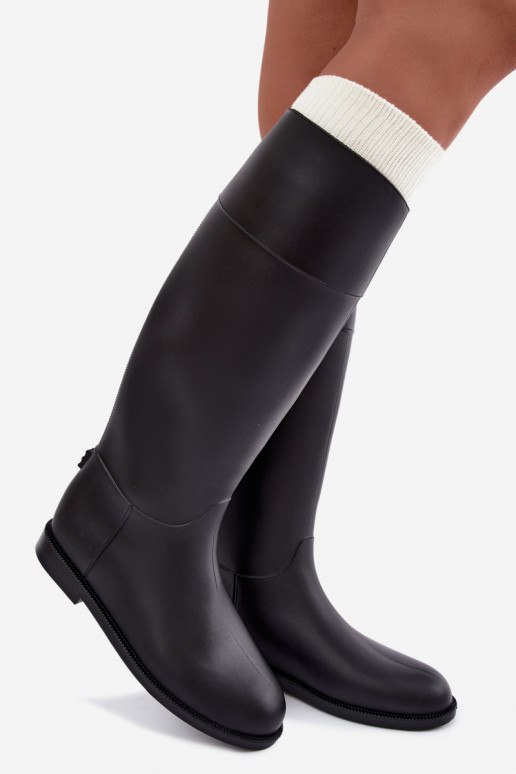 Botas femininas de borracha altas com saltos largos na cor preta Melianne
