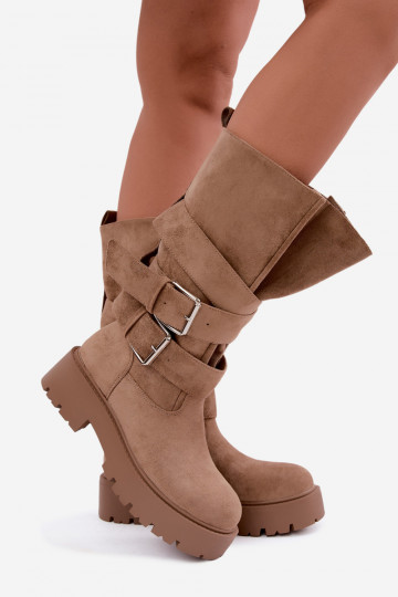 Botas altas e quentes com plataforma e fivelas em cor de areia Palomae