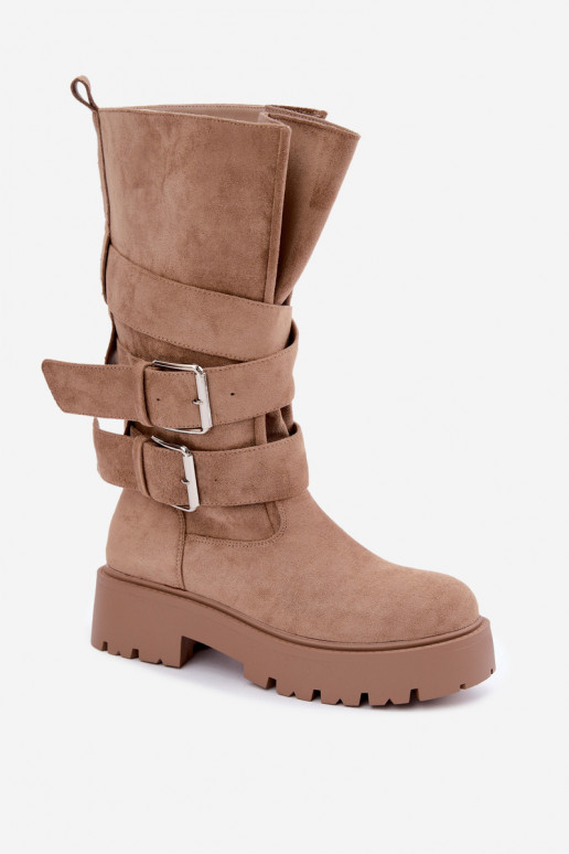 Botas altas e quentes com plataforma e fivelas em cor de areia Palomae