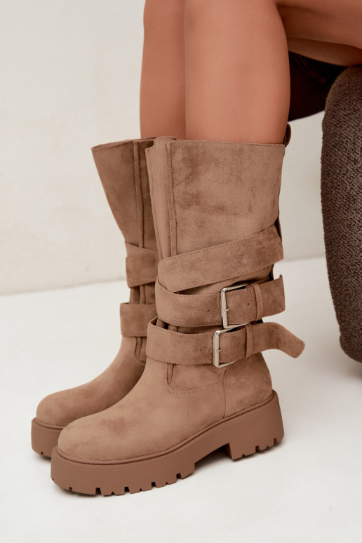 Botas altas e quentes com plataforma e fivelas em cor de areia Palomae