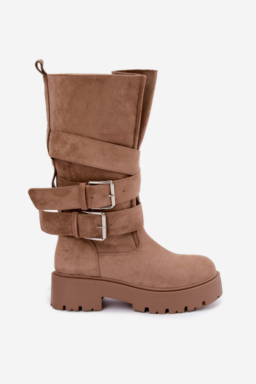 Botas altas e quentes com plataforma e fivelas em cor de areia Palomae