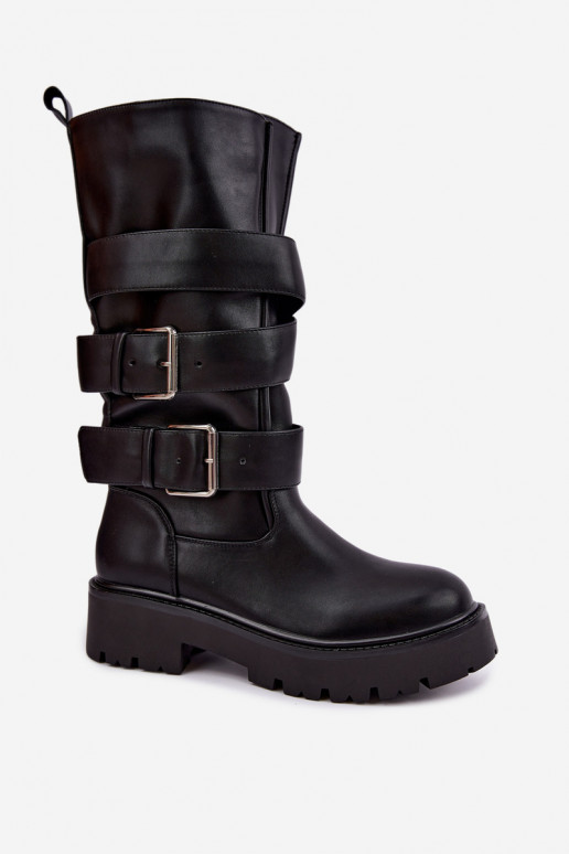 Botas altas e quentes com plataforma e fivelas em preto Palomae