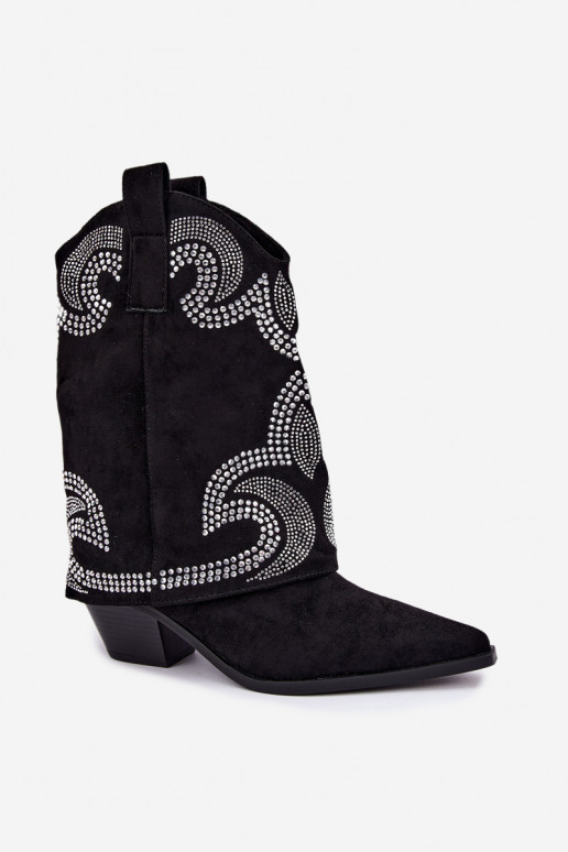 Botins decorados ao estilo cowboy com saltos em preto Irvena