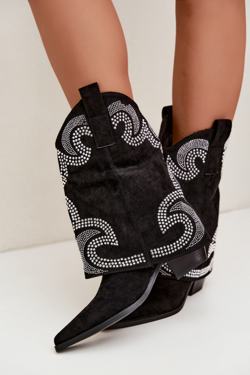 Botins decorados ao estilo cowboy com saltos em preto Irvena
