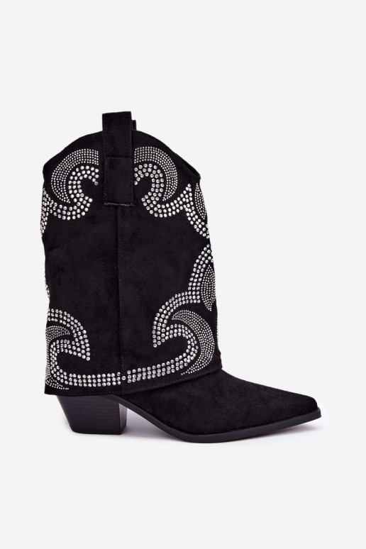 Botins decorados ao estilo cowboy com saltos em preto Irvena
