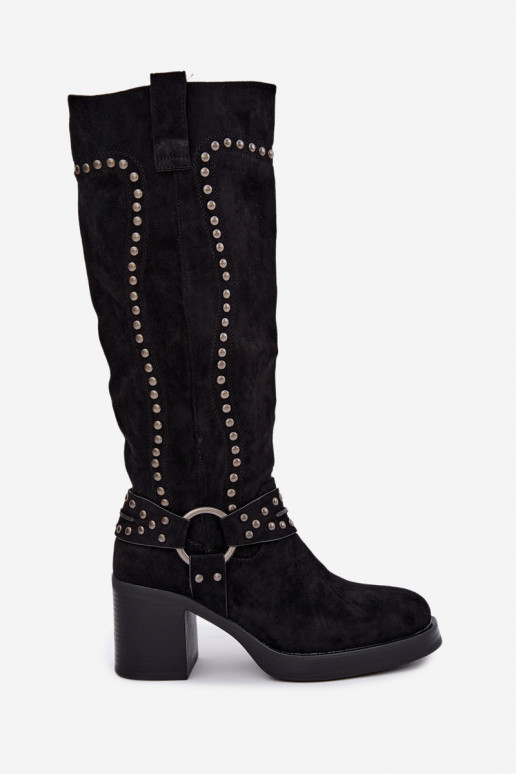 Botas altas e quentes com saltos e decoração em preto Bellune