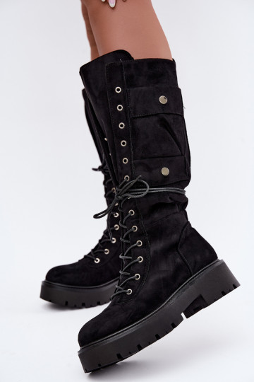 Botas altas e quentes com plataforma e cadarços em preto Cressida 2
