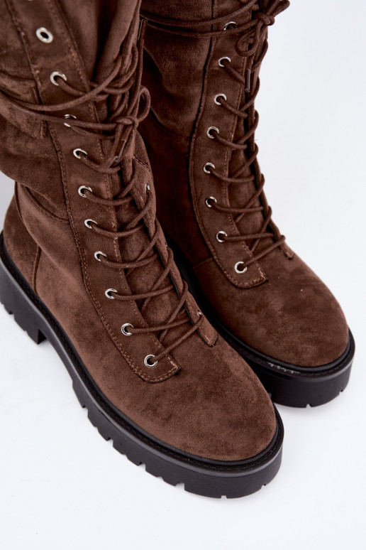 Botas altas e quentes com plataforma e cadarços em marrom Cressida
