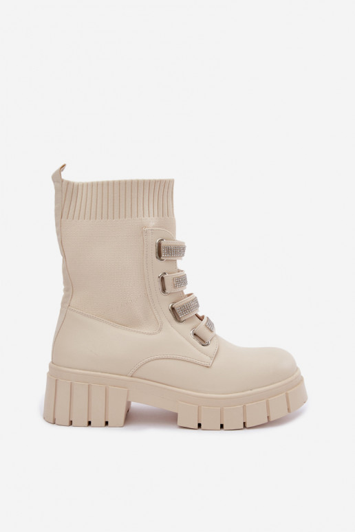 Botins quentes com elementos decorativos em cor de areia Giavelle