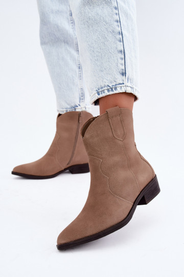 Botas de cowboy em camurça na cor areia com salto baixo Delsa 2