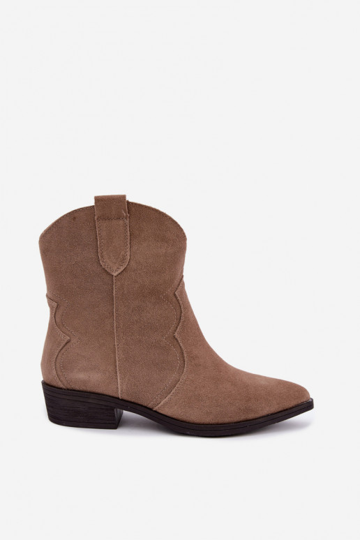 Botas de cowboy em camurça na cor areia com salto baixo Delsa
