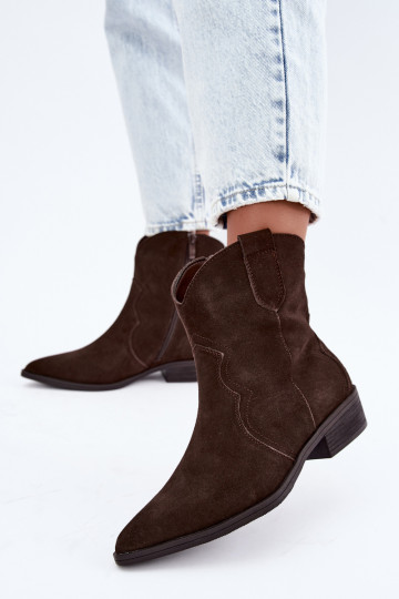 Botas de cowboy em camurça na cor chocolate com salto baixo Delsa 2
