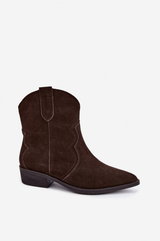 Botas de cowboy em camurça na cor chocolate com salto baixo Delsa