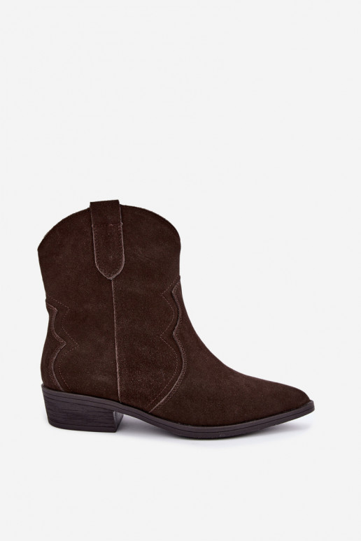 Botas de cowboy em camurça na cor chocolate com salto baixo Delsa