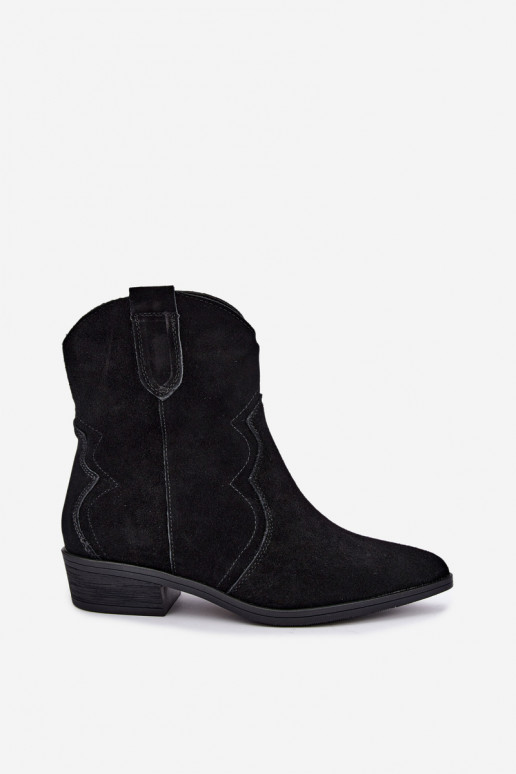 Botas de cowboy em camurça na cor preta com salto baixo Delsa