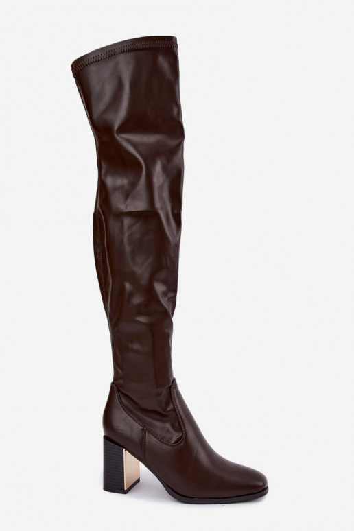 Botas acima do joelho na cor chocolate com salto Primelle