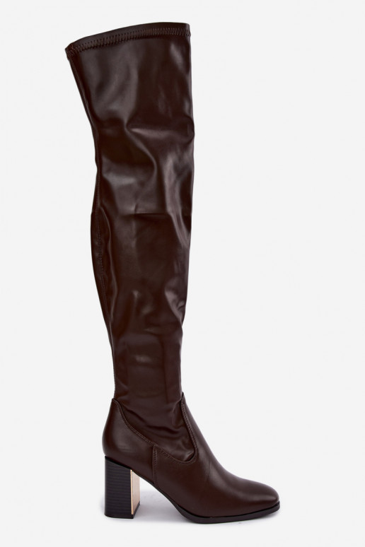 Botas acima do joelho na cor chocolate com salto Primelle