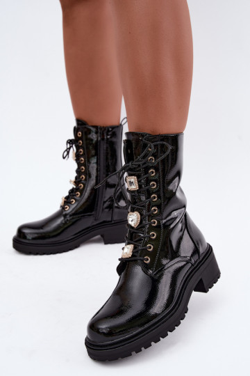 Botins femininos quentes com efeito envernizado na cor preta Corisande 2