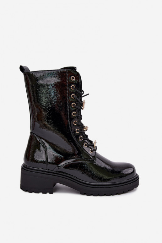 Botins femininos quentes com efeito envernizado na cor preta Corisande