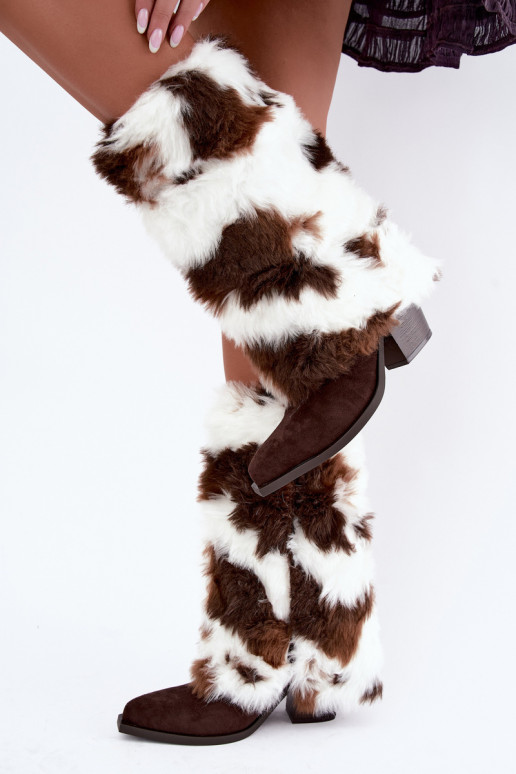 Botas quentes acima do joelho na cor marrom com pelo Saphielle