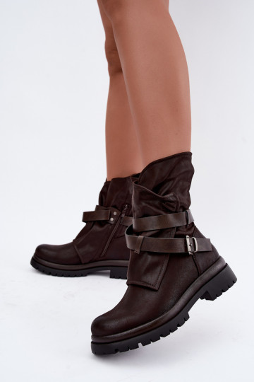 Botins femininos de chocolate com tiras e fivelas Dianelle 2
