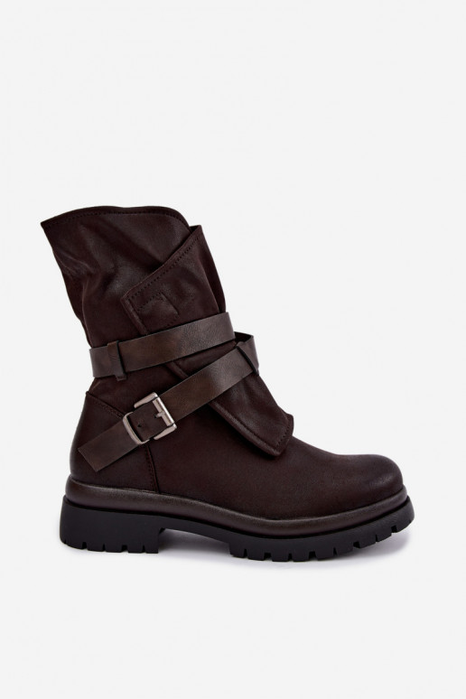 Botins femininos de chocolate com tiras e fivelas Dianelle