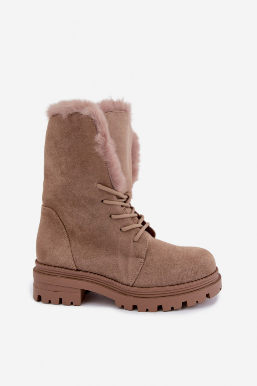 Botins quentes na cor areia com atacadores e pelo por dentro Heloise