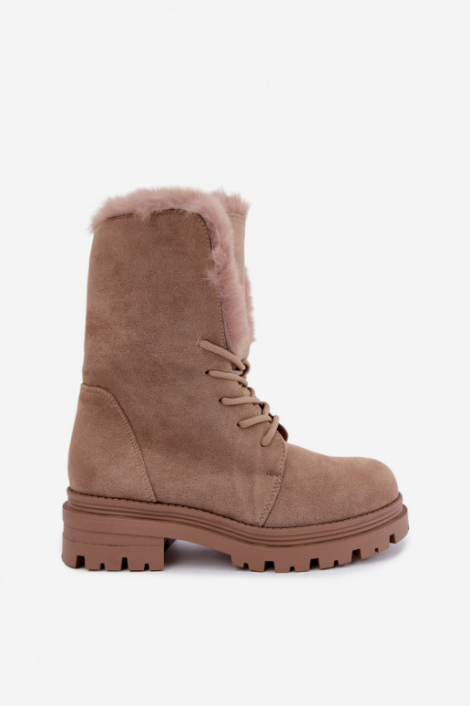 Botins quentes na cor areia com atacadores e pelo por dentro Heloise