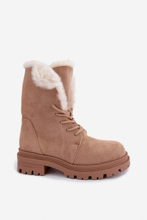 Botins quentes na cor marfim com atacadores e pelo por dentro Heloise