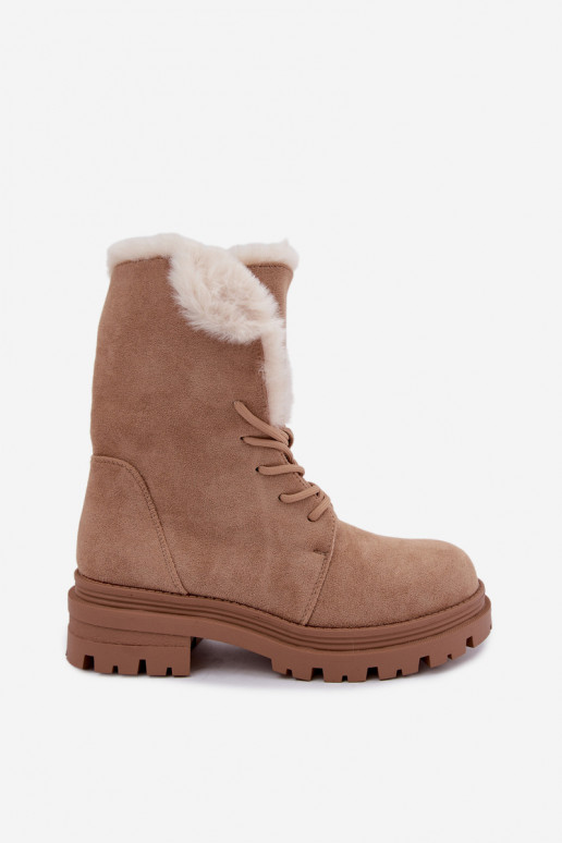 Botins quentes na cor marfim com atacadores e pelo por dentro Heloise