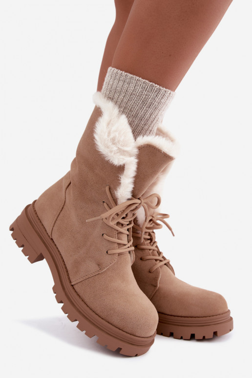 Botins quentes na cor marfim com atacadores e pelo por dentro Heloise
