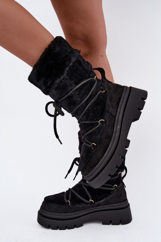 Botas de neve pretas com pelo e plataforma Illyria
