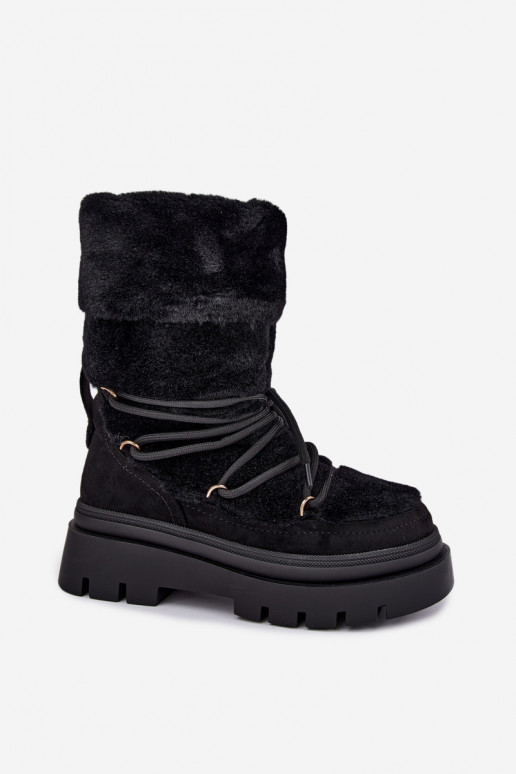 Botas de neve pretas com pelo e plataforma Illyria