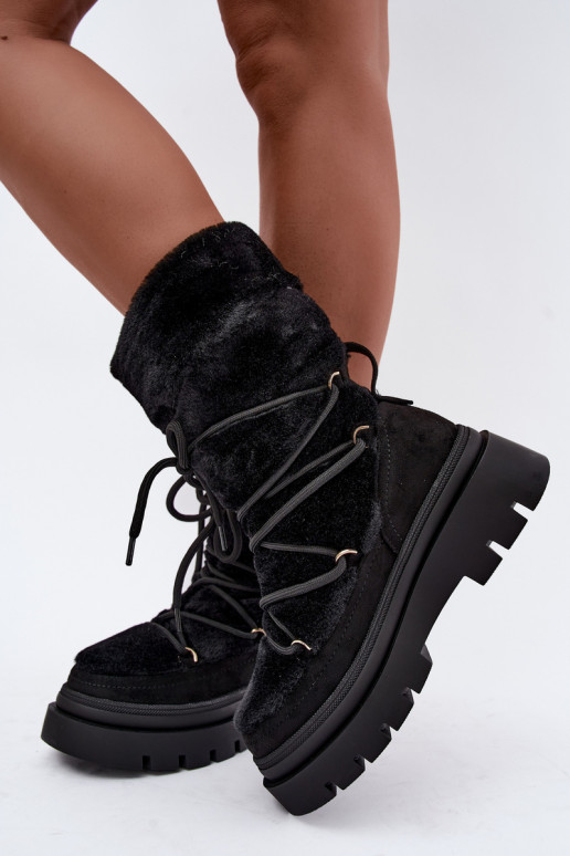 Botas de neve pretas com pelo e plataforma Illyria