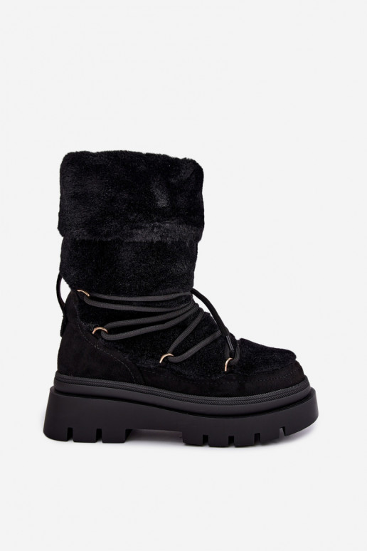 Botas de neve pretas com pelo e plataforma Illyria