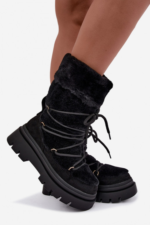 Botas de neve pretas com pelo e plataforma Illyria