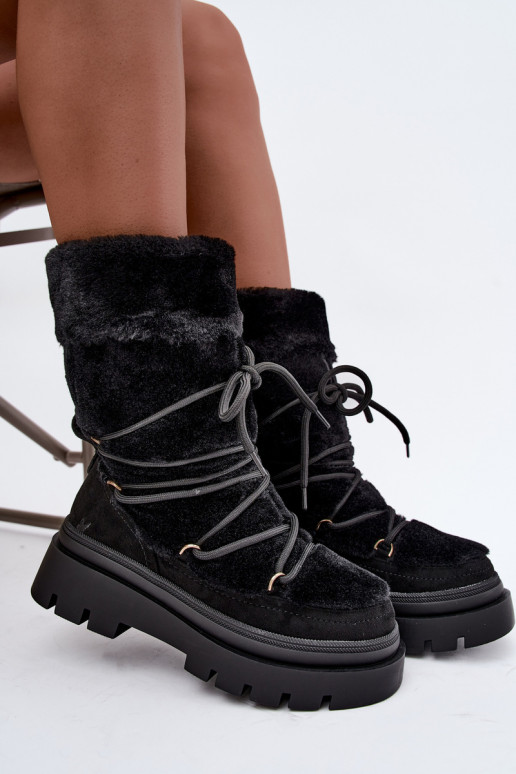 Botas de neve pretas com pelo e plataforma Illyria