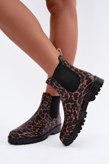 Botas de borracha femininas com inserts elásticos e estampa de onça Ciariel