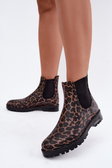 Botas de borracha femininas com inserts elásticos e estampa de onça Ciariel 2