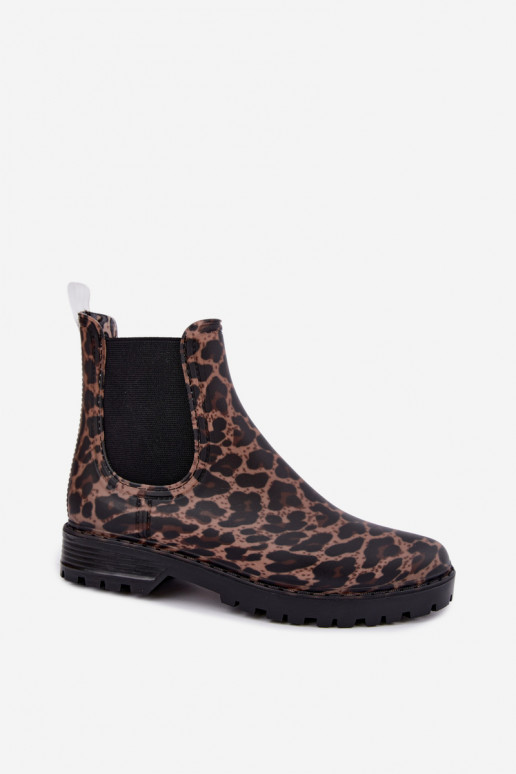 Botas de borracha femininas com inserts elásticos e estampa de onça Ciariel