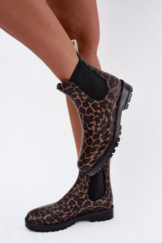Botas de borracha femininas com inserts elásticos e estampa de onça Ciariel