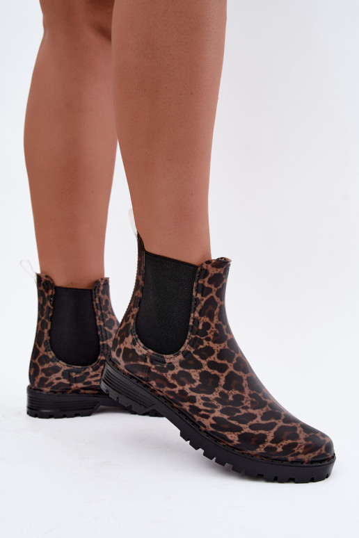 Botas de borracha femininas com inserts elásticos e estampa de onça Ciariel