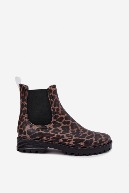 Botas de borracha femininas com inserts elásticos e estampa de onça Ciariel