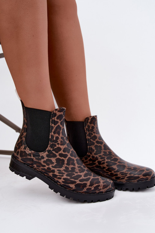 Botas de borracha femininas com inserts elásticos e estampa de onça Ciariel