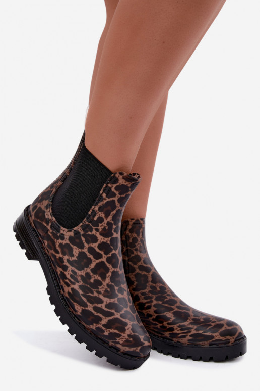 Botas de borracha femininas com inserts elásticos e estampa de onça Ciariel