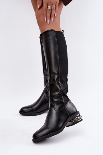 botas altas forradas com saltos e bonitos detalhes na cor preta Emani 2