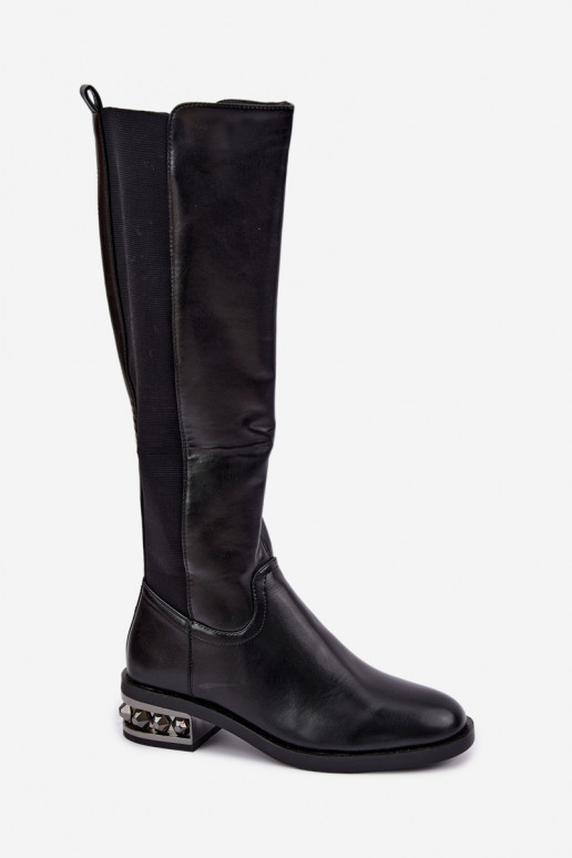 botas altas forradas com saltos e bonitos detalhes na cor preta Emani