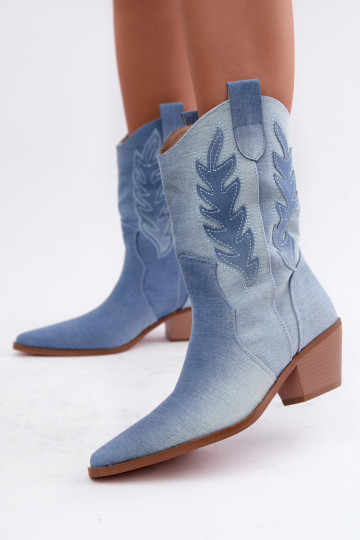 botins de estilo cowboy slip-on com saltos em tecido de denim Ferelle 2